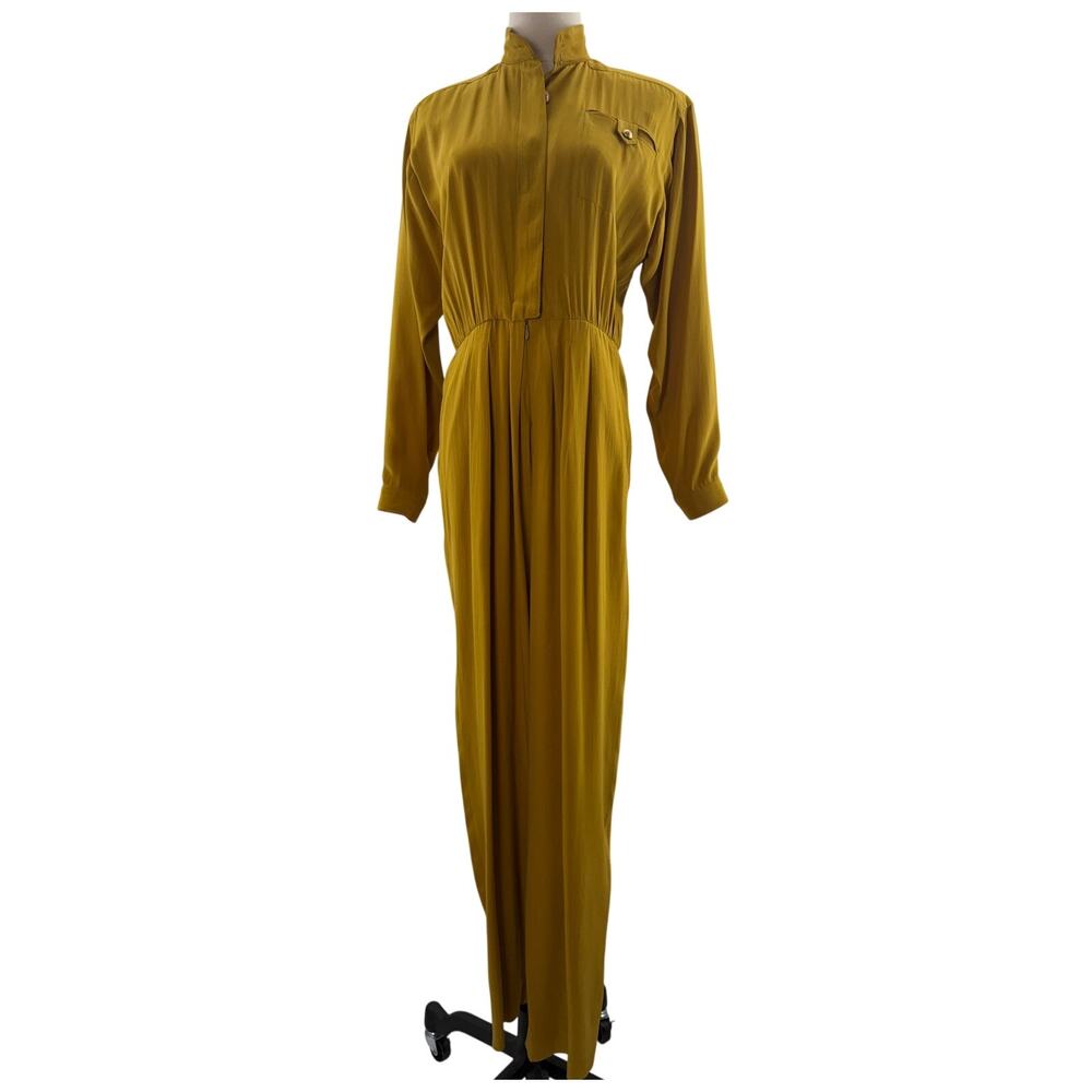 Vintage 90s Women's 2 Liz Claiborne Petite Silk Jumpsuit Gold Amber